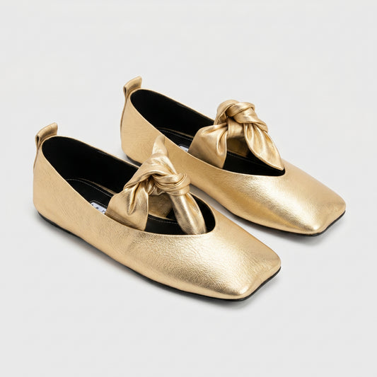 Metallic Gold Bow Ballet Flats