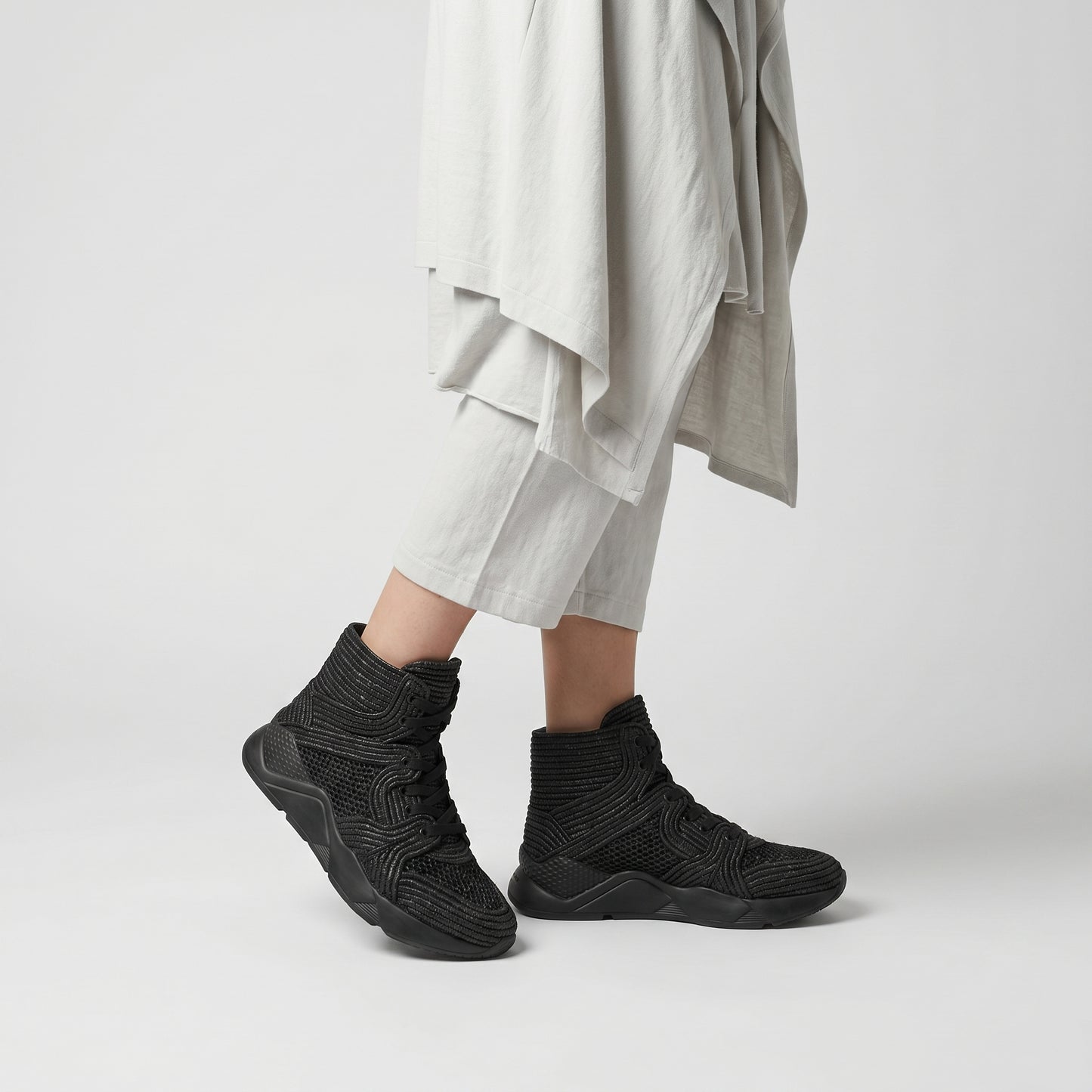 Textured Black High-Top Sneakers