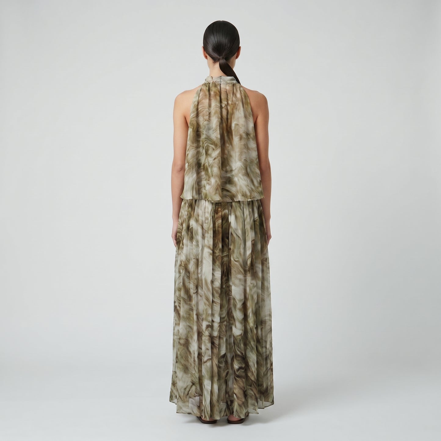 Abstract Print Halter Maxi Dress