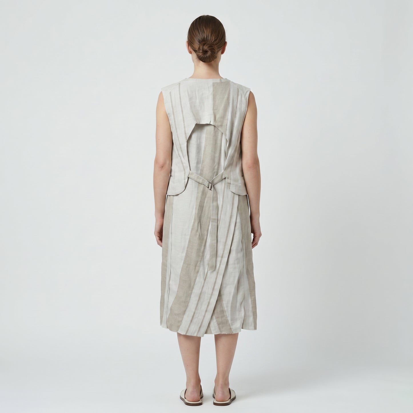 Long Striped Tailored Linen Vest