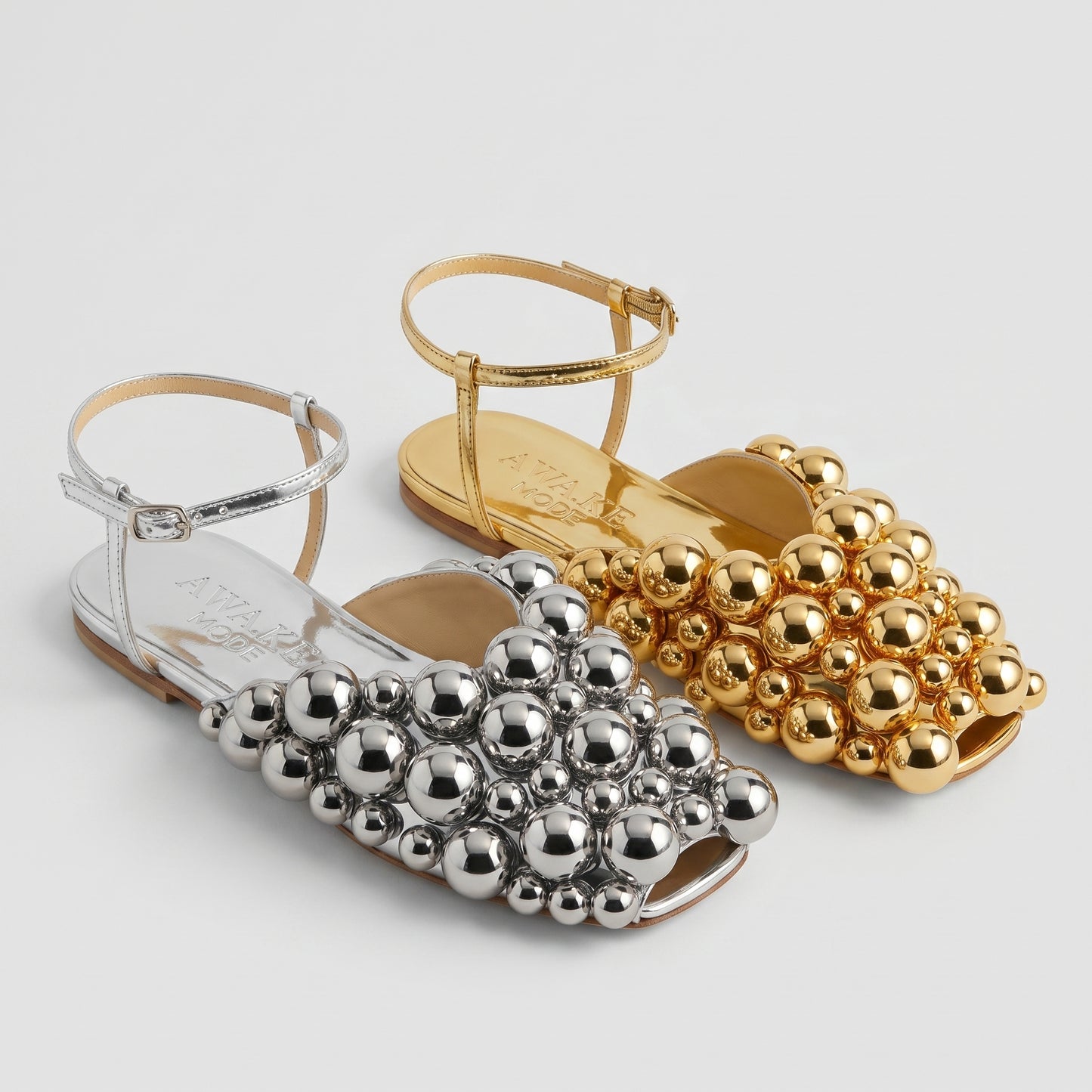 Metallic Beaded Flat Sandals