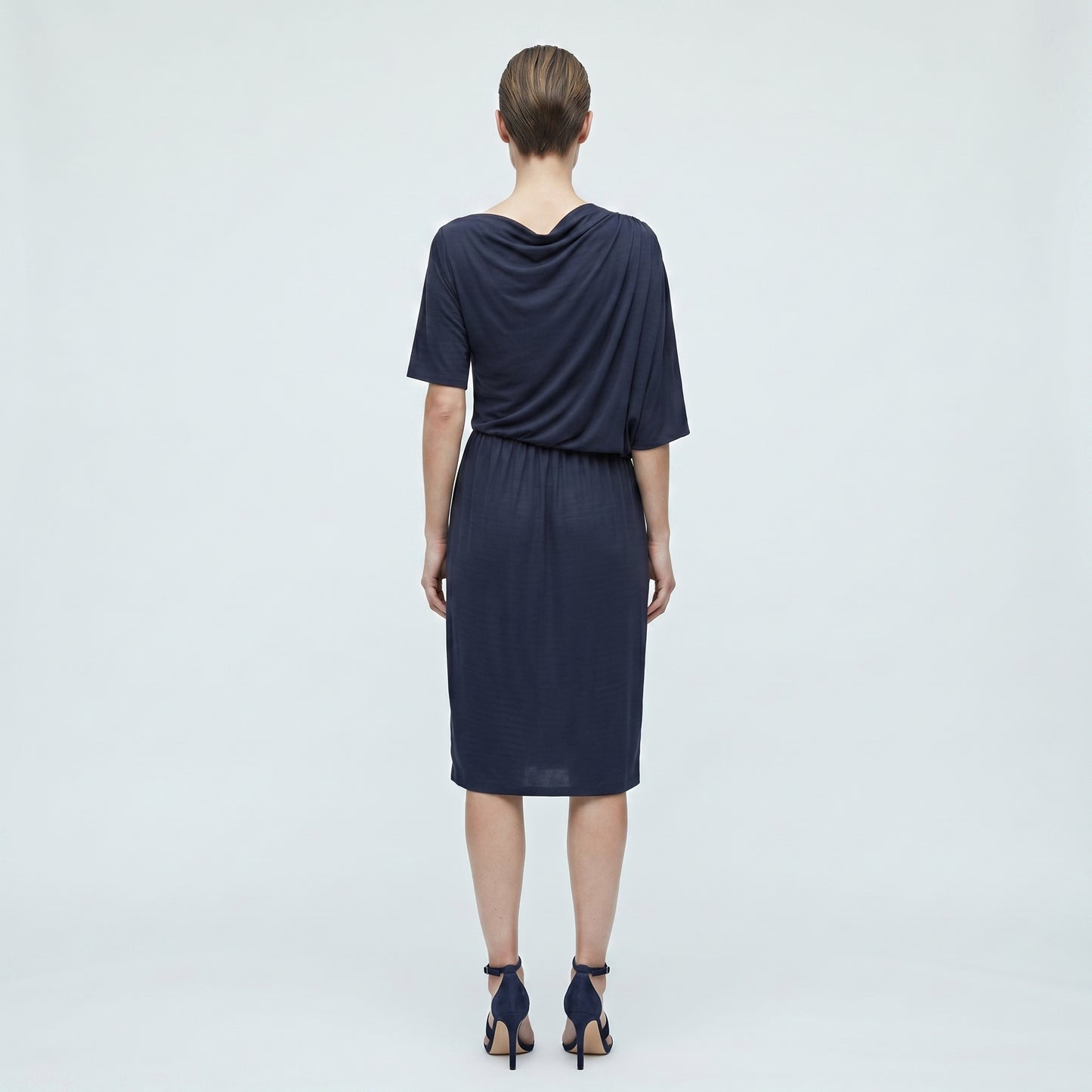 Asymmetric Draped Black Jersey Dress