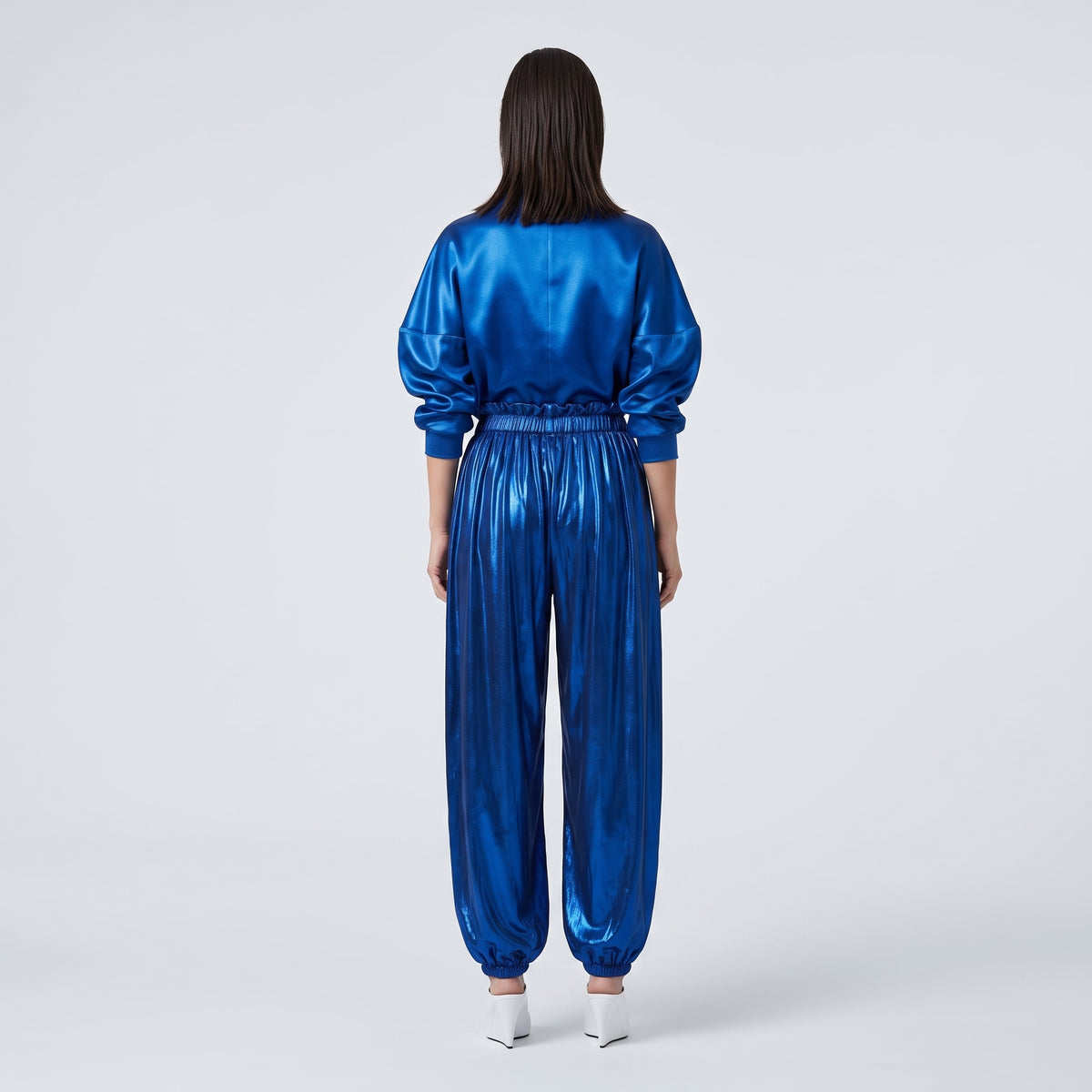 Metallic Ruched Waist Joggers