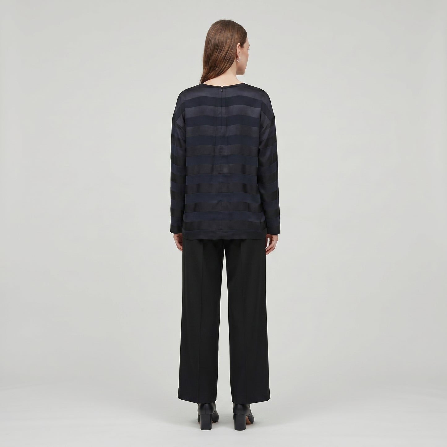 Navy Striped Satin Blouse