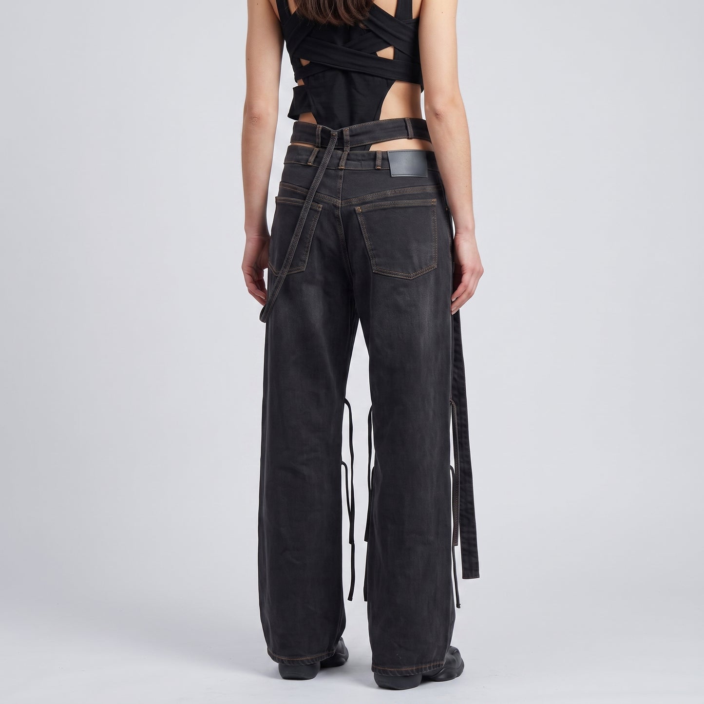 Asymmetric Wrap Waist Denim Trousers