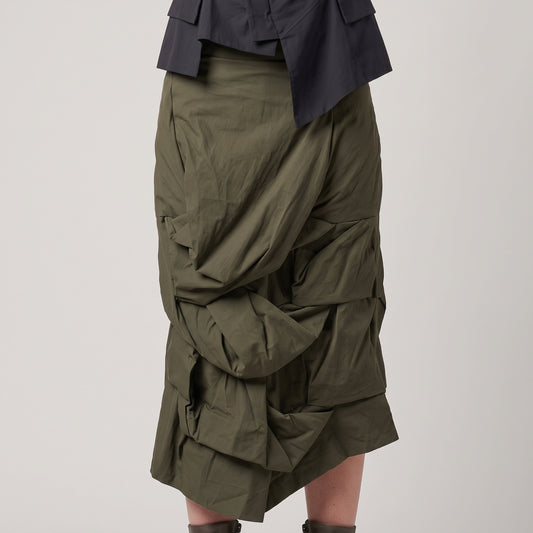 Asymmetric Drape Cotton Midi Skirt