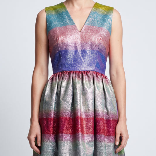 Metallic Rainbow Pleated Dress