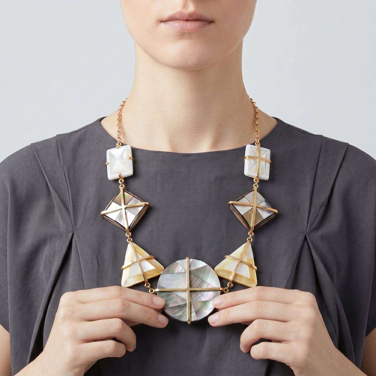 Geometric Mother-of-Pearl Gold Necklace