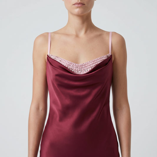 Satin Cowl Neck Midi Dress