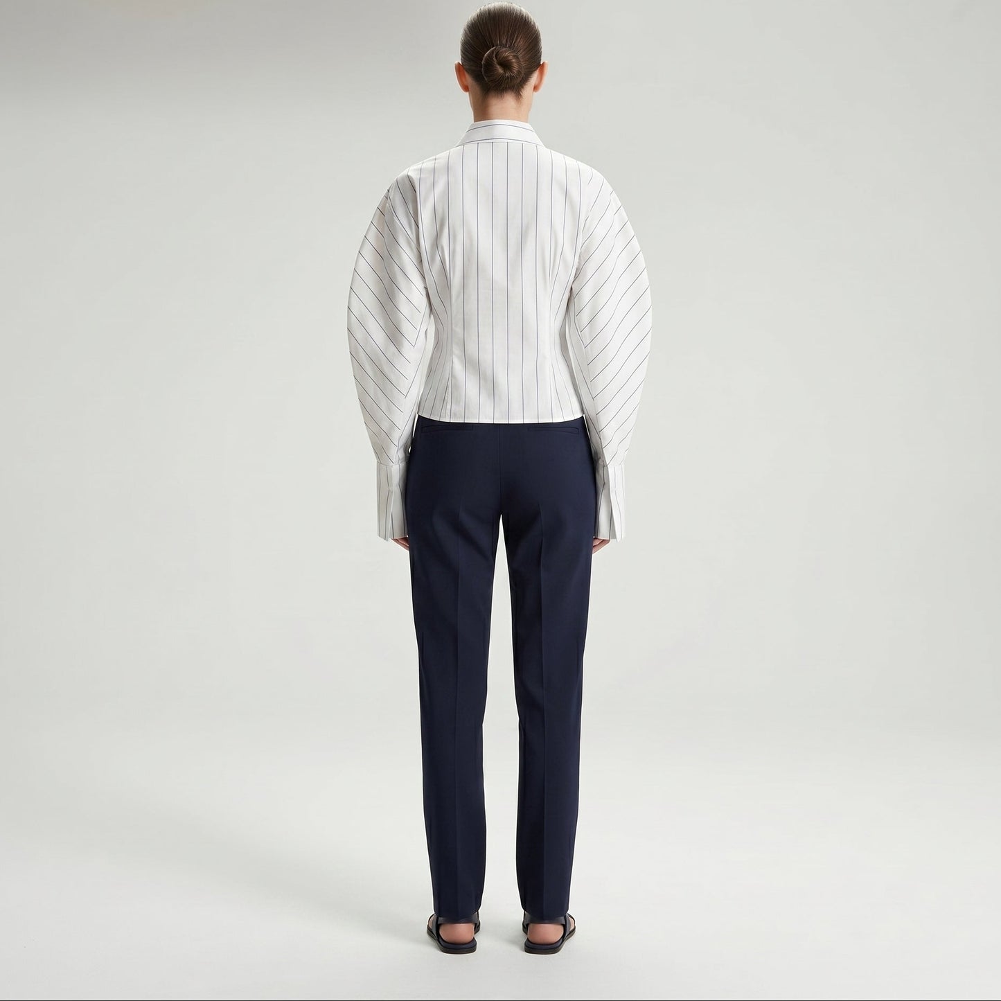 Striped Tailored Tie-Neck Shirt