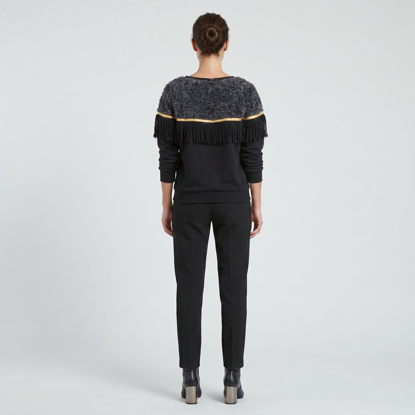 Fringed Bouclé Detail Sweatshirt