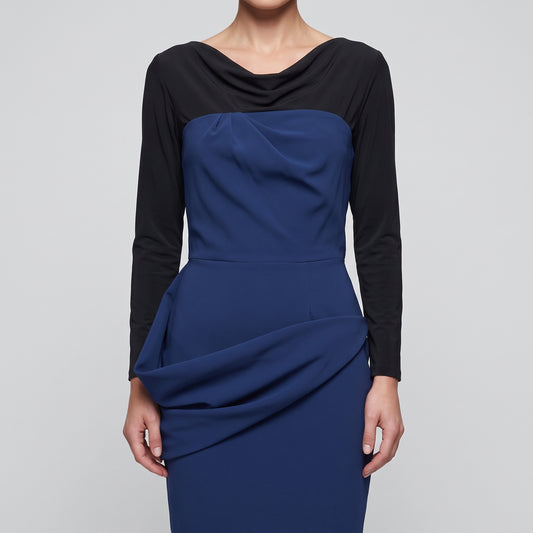 Two-Tone Draped Cocktail Dress