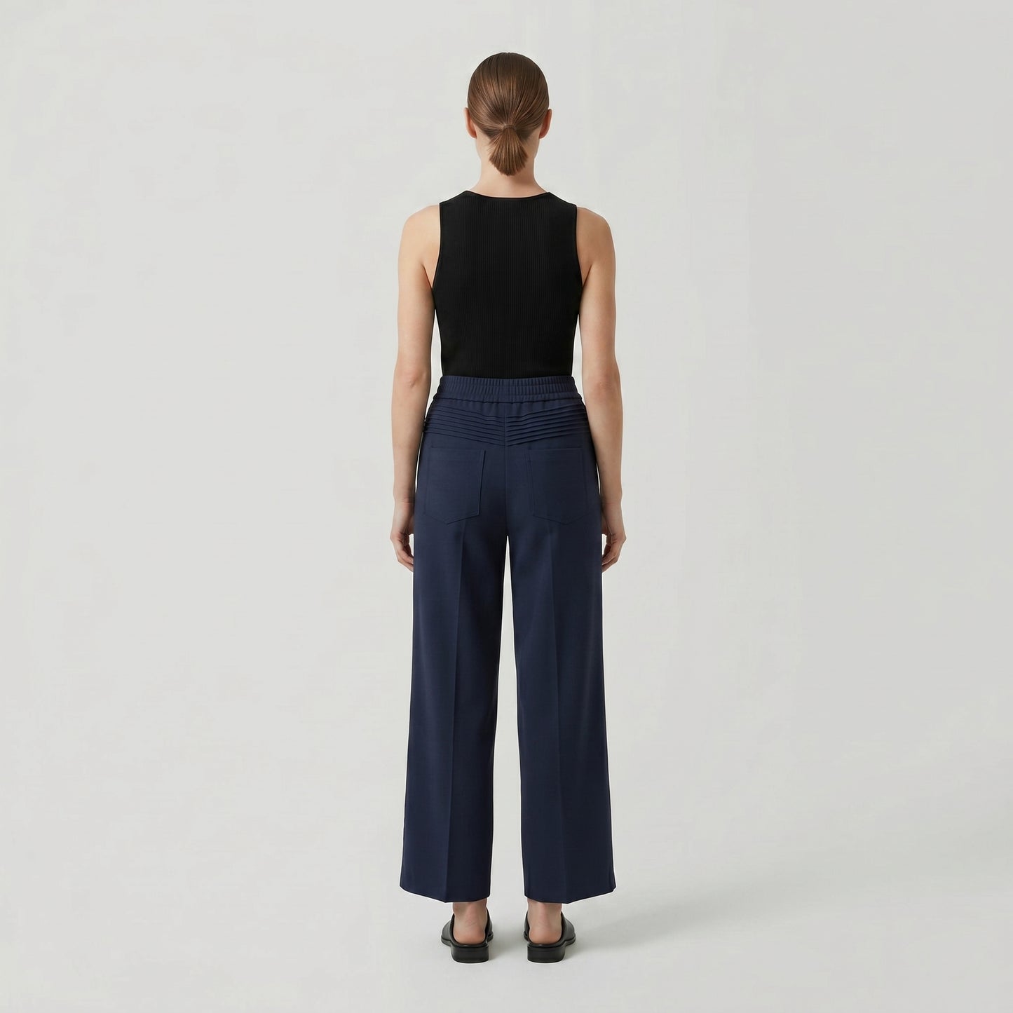 Tailored Navy Wide-Leg Trousers