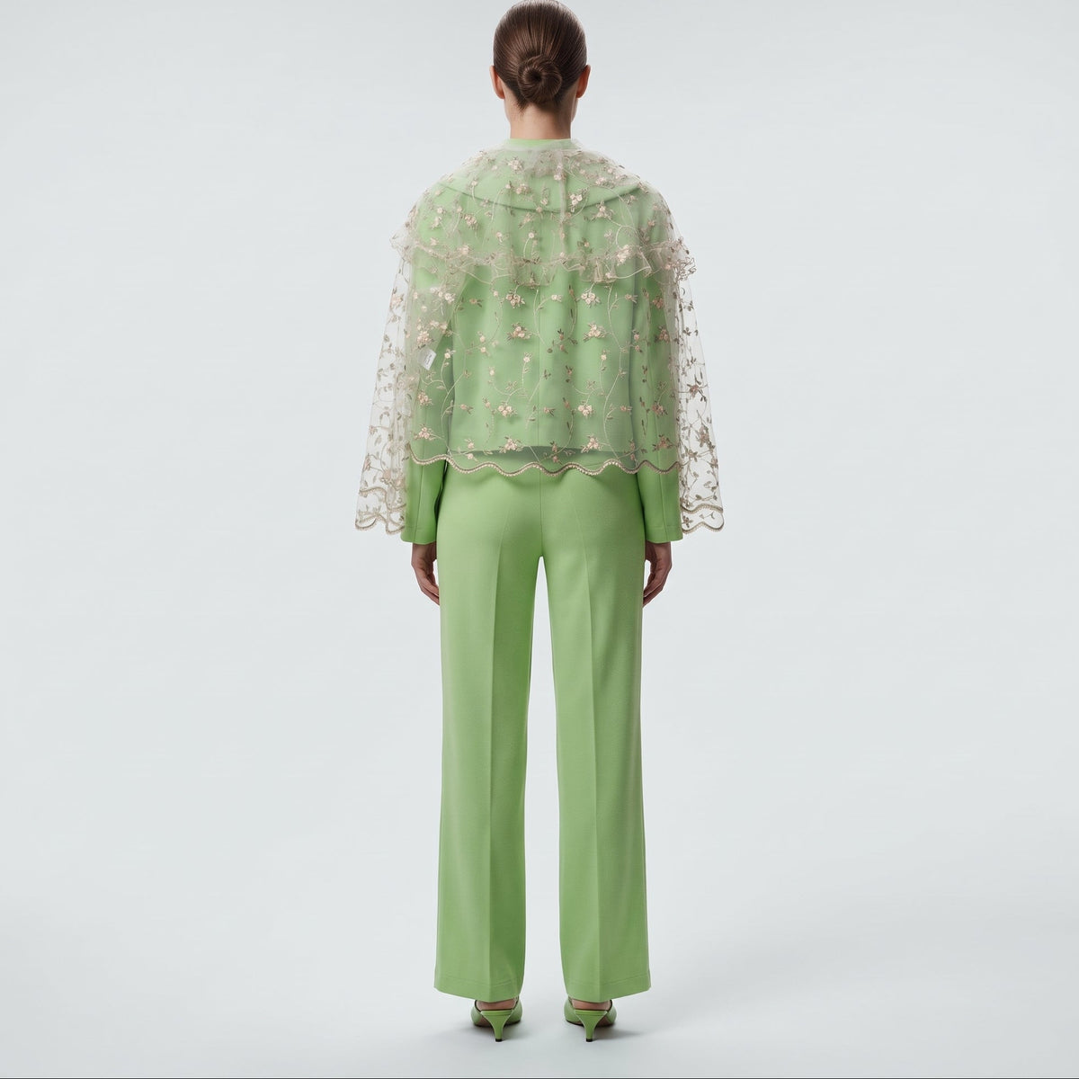 Embroidered Tulle Overlay Cardigan