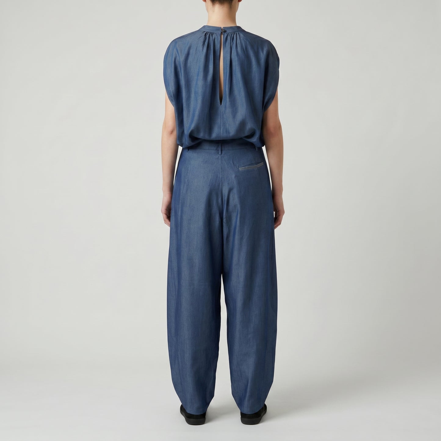 Pleated High-Waisted Denim Trousers