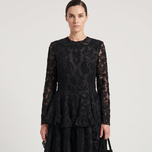 Embellished Sheer Long Sleeve Dress
