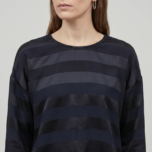 Navy Striped Satin Blouse
