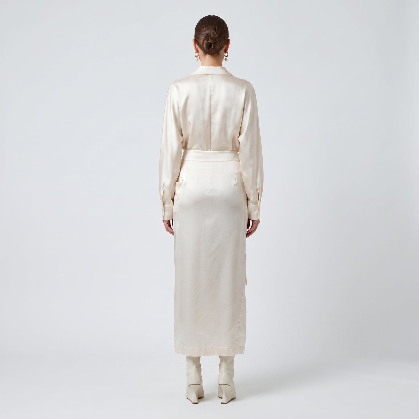 Elegant Satin Wrap Midi Dress