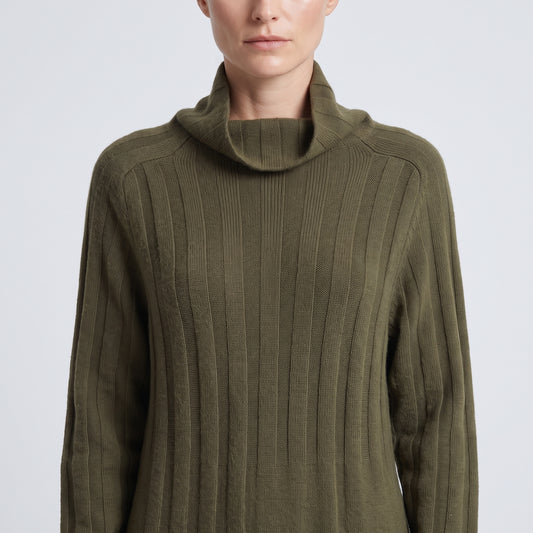 Olive Ribbed Knit Sweater Dress