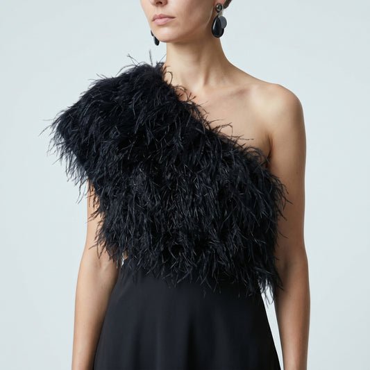 Asymmetric Feather One-Shoulder Dress