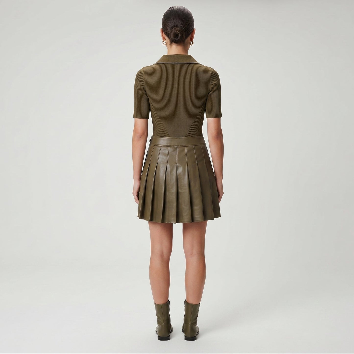 Pleated Ribbed Knit Polo Dress