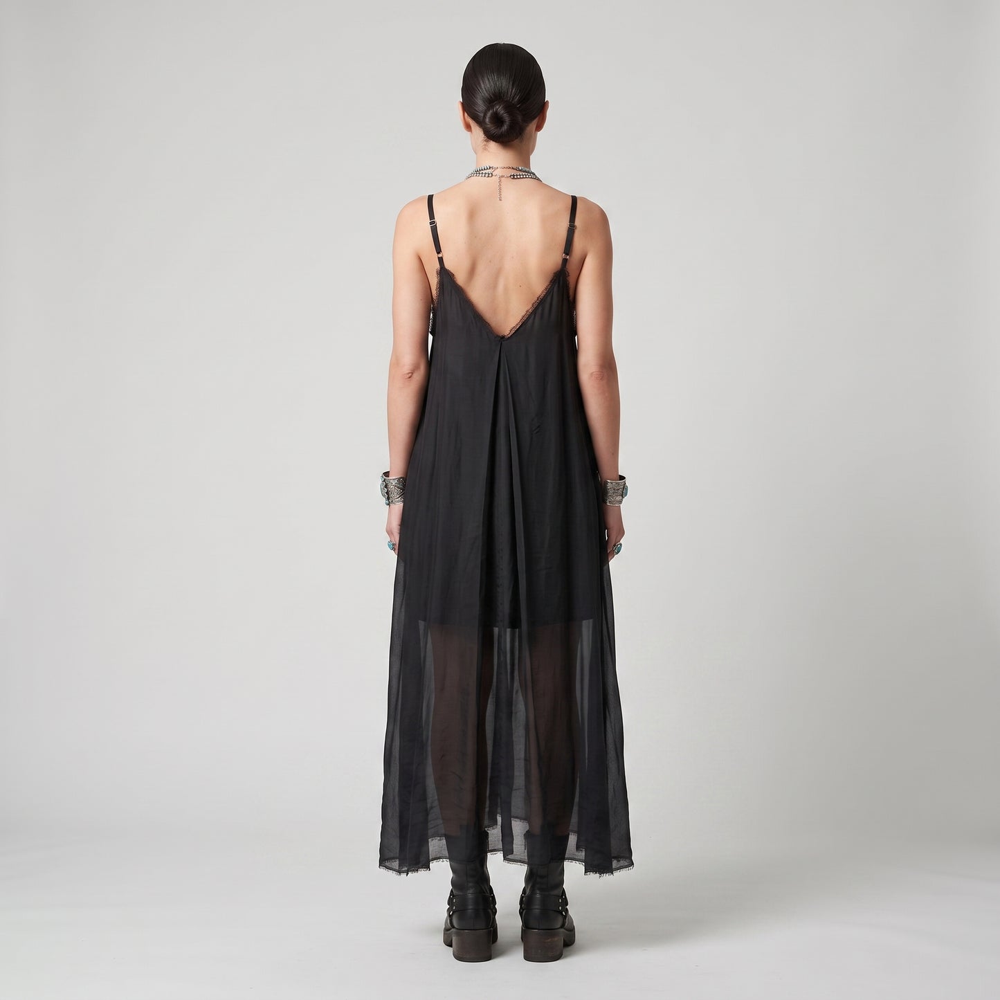 Minimalist Black Silk Cami Dress