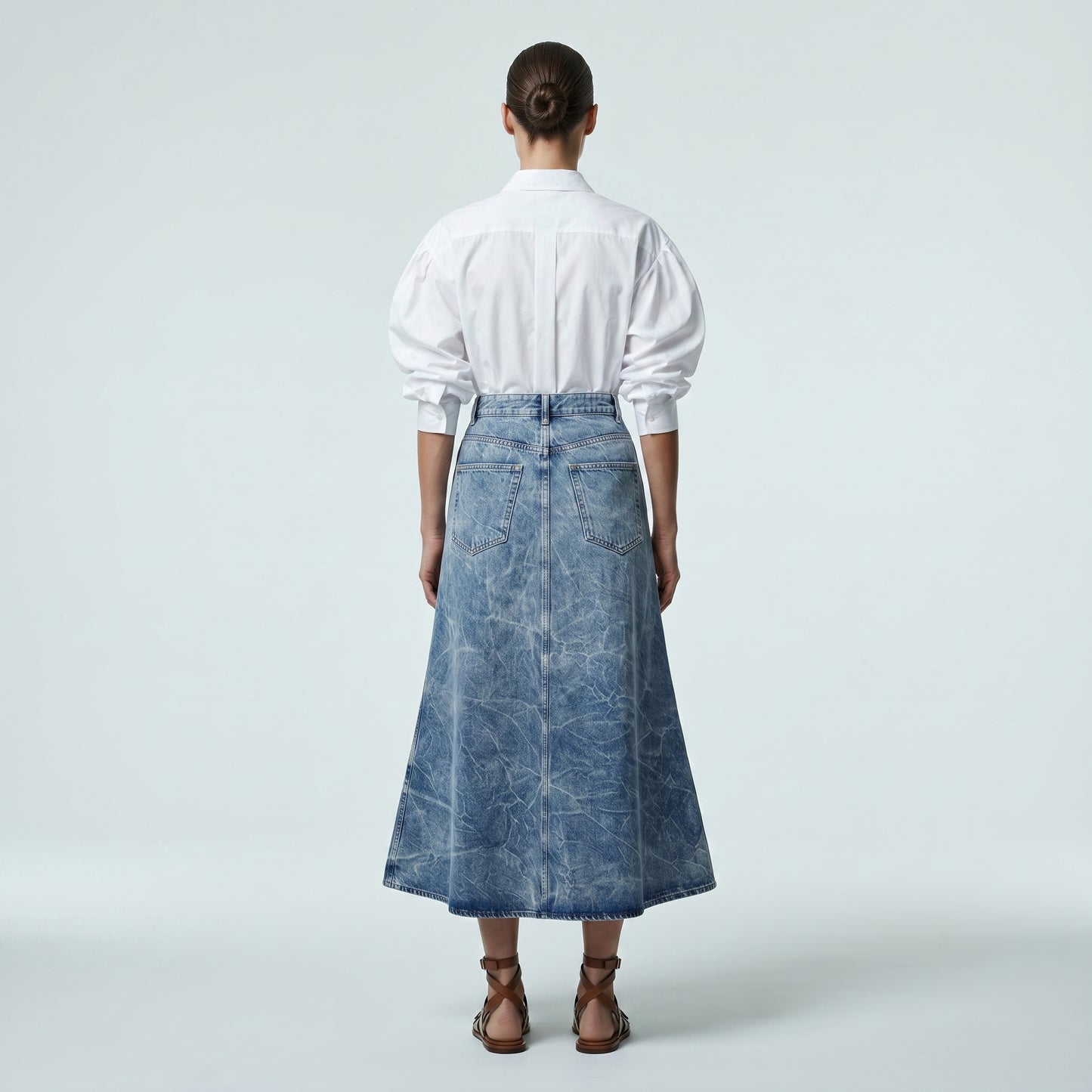 Acid Wash Denim Midi Skirt