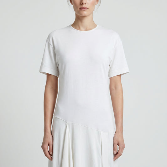 Asymmetric Hem White Cotton Dress