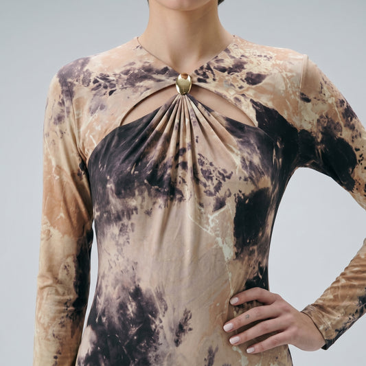 Abstract Print Cutout Midi Dress