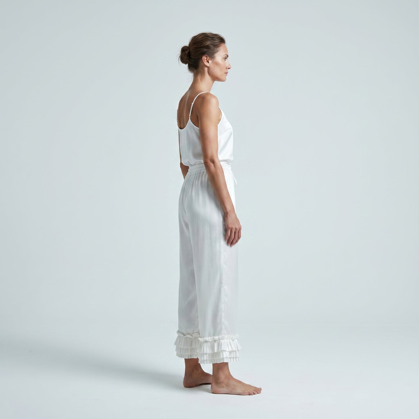 Pleated Ruffle Wide Leg Trousers