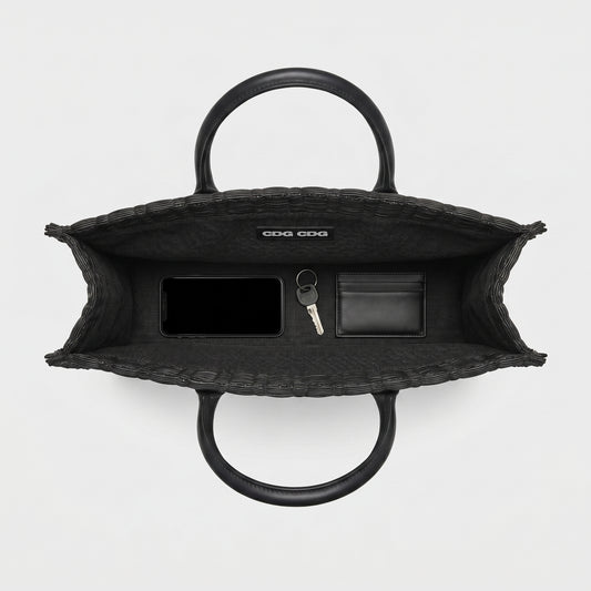 Structured Black Woven Tote