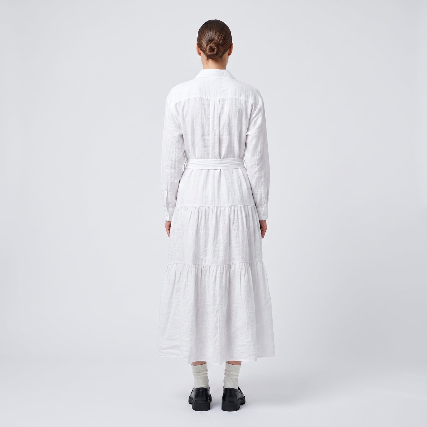 Classic White Tiered Shirt Dress