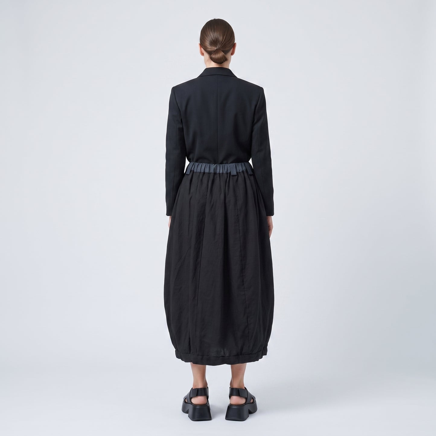Minimalist Black Balloon Midi Skirt