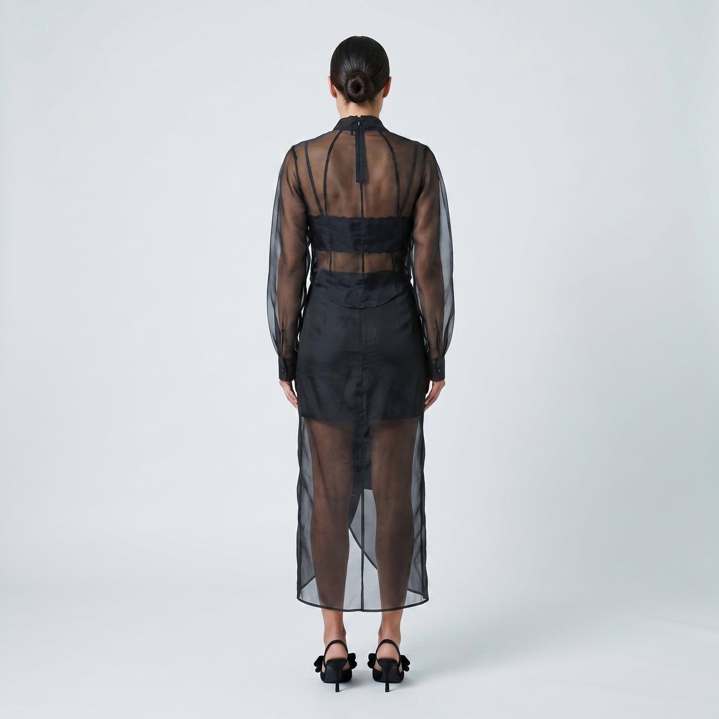 Sheer Double-Breasted Draped Top
