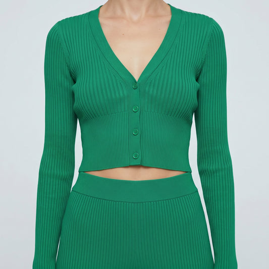 Ribbed V-Neck Button Cardigan