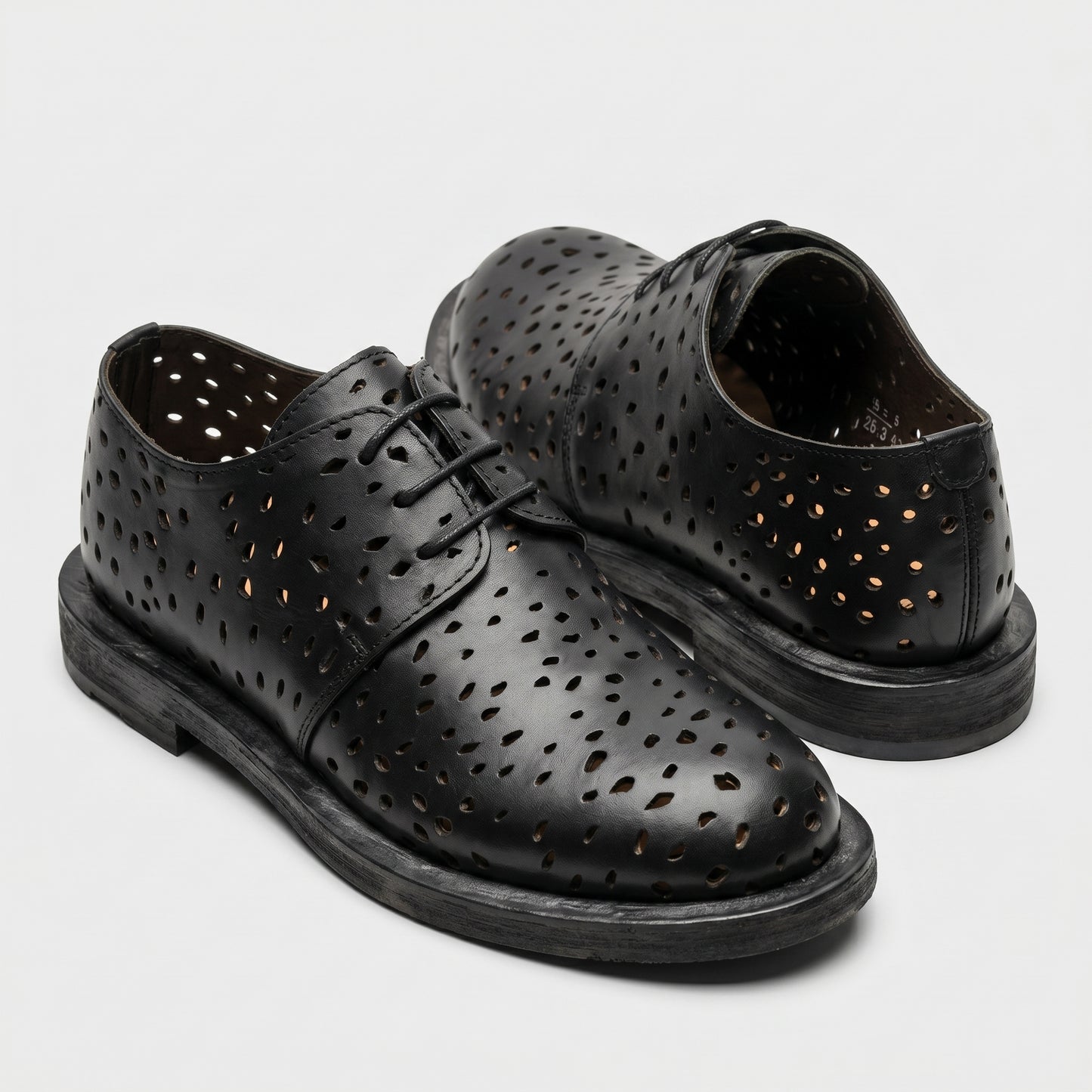 Perforated Black Leather Derbies