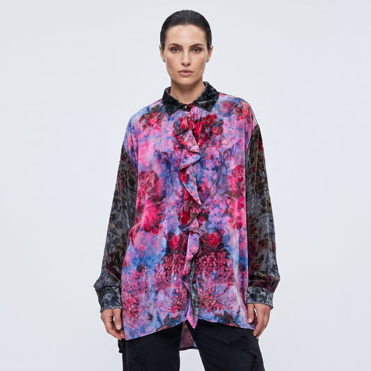 Floral Ruffle Velvet Shirt