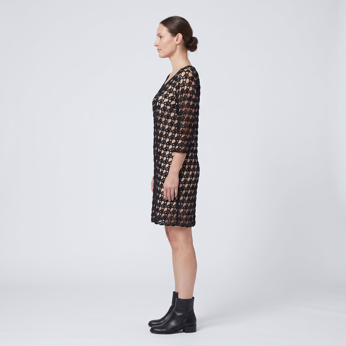 Black Crochet Detail Shift Dress