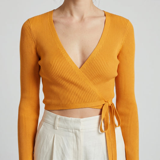Ribbed Knit Wrap Crop Top