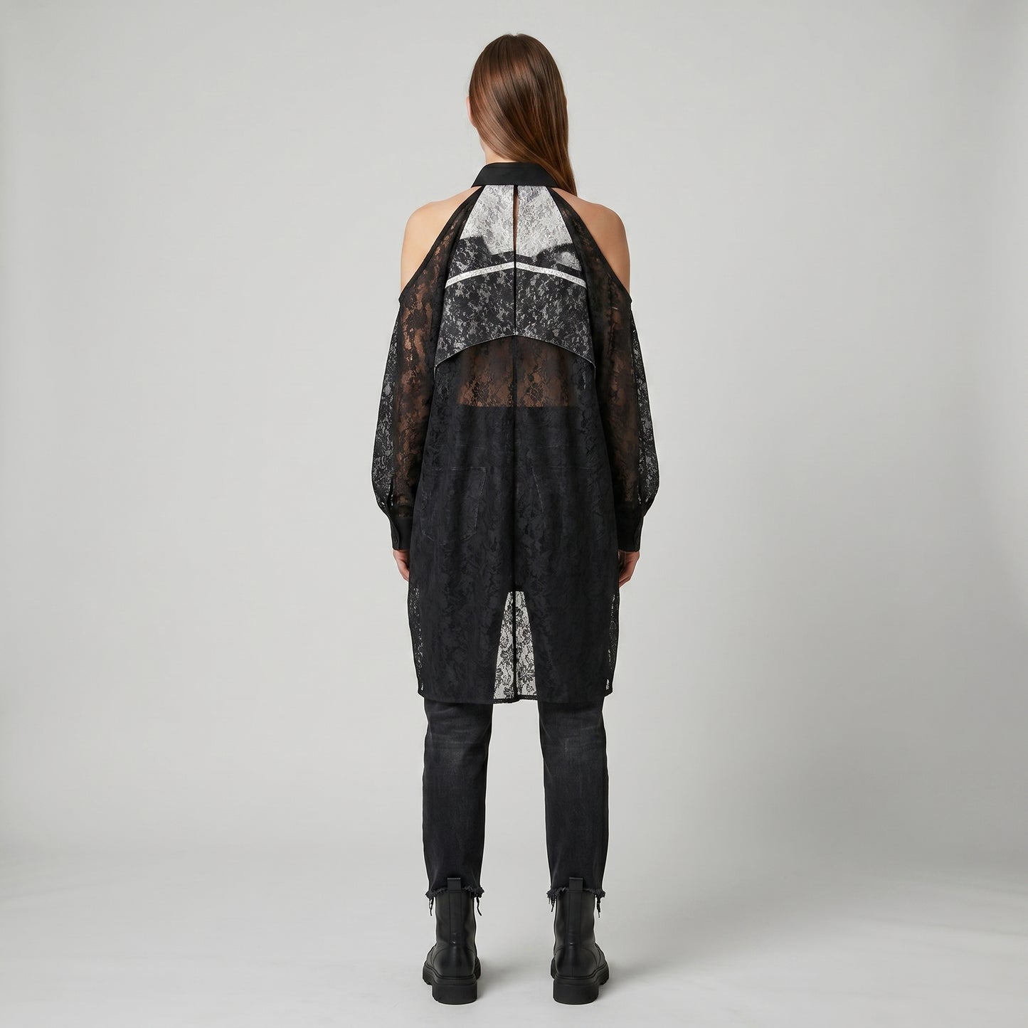 Cold Shoulder Black Lace Shirt