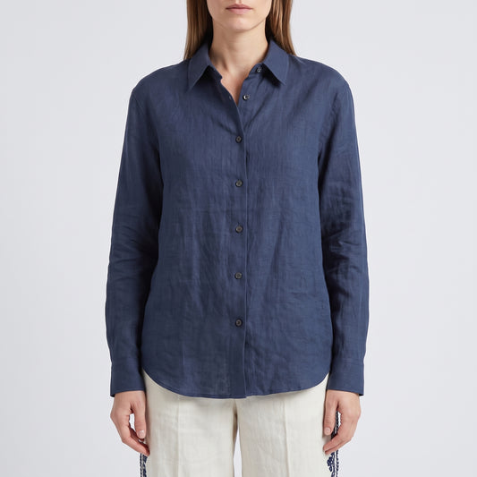 Classic Navy Linen Button-Down Shirt