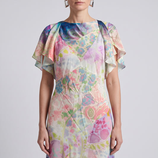 Floral Print Flutter Sleeve Dress