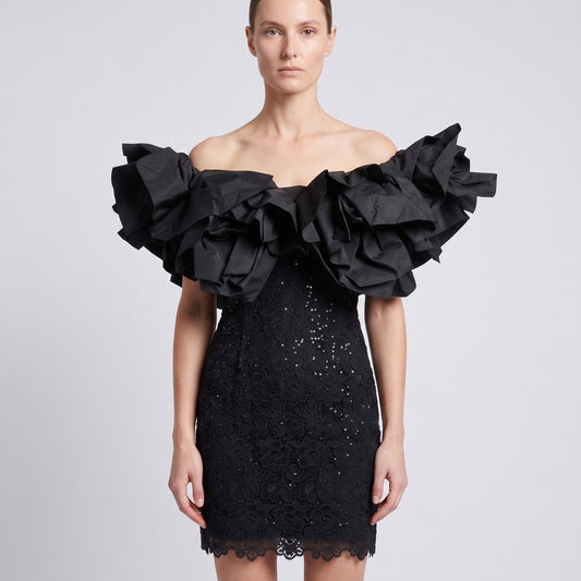 Ruffled Lace Cocktail Mini Dress