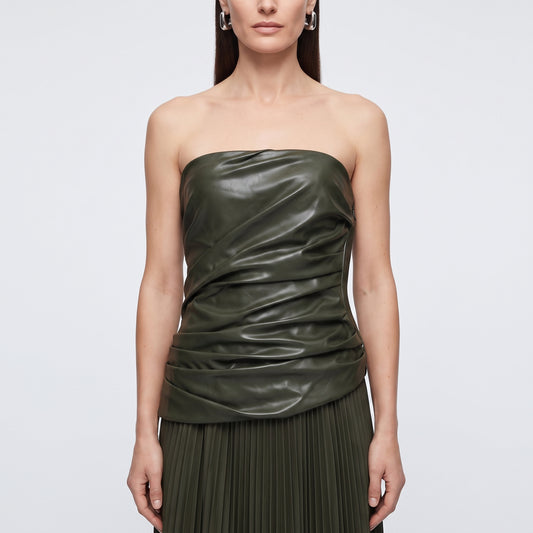 Ruched Faux Leather Pleated Dress
