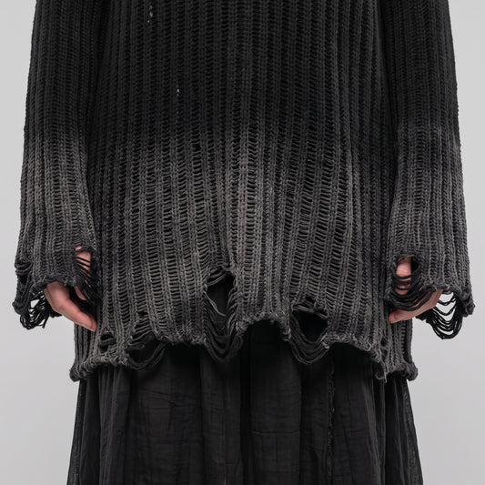 Distressed Ribbed Turtleneck Sweater