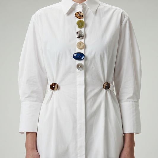 Embellished Button Front Midi Dress