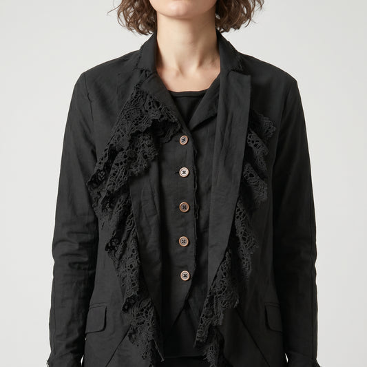 Black Ruffled Lace Trim Jacket