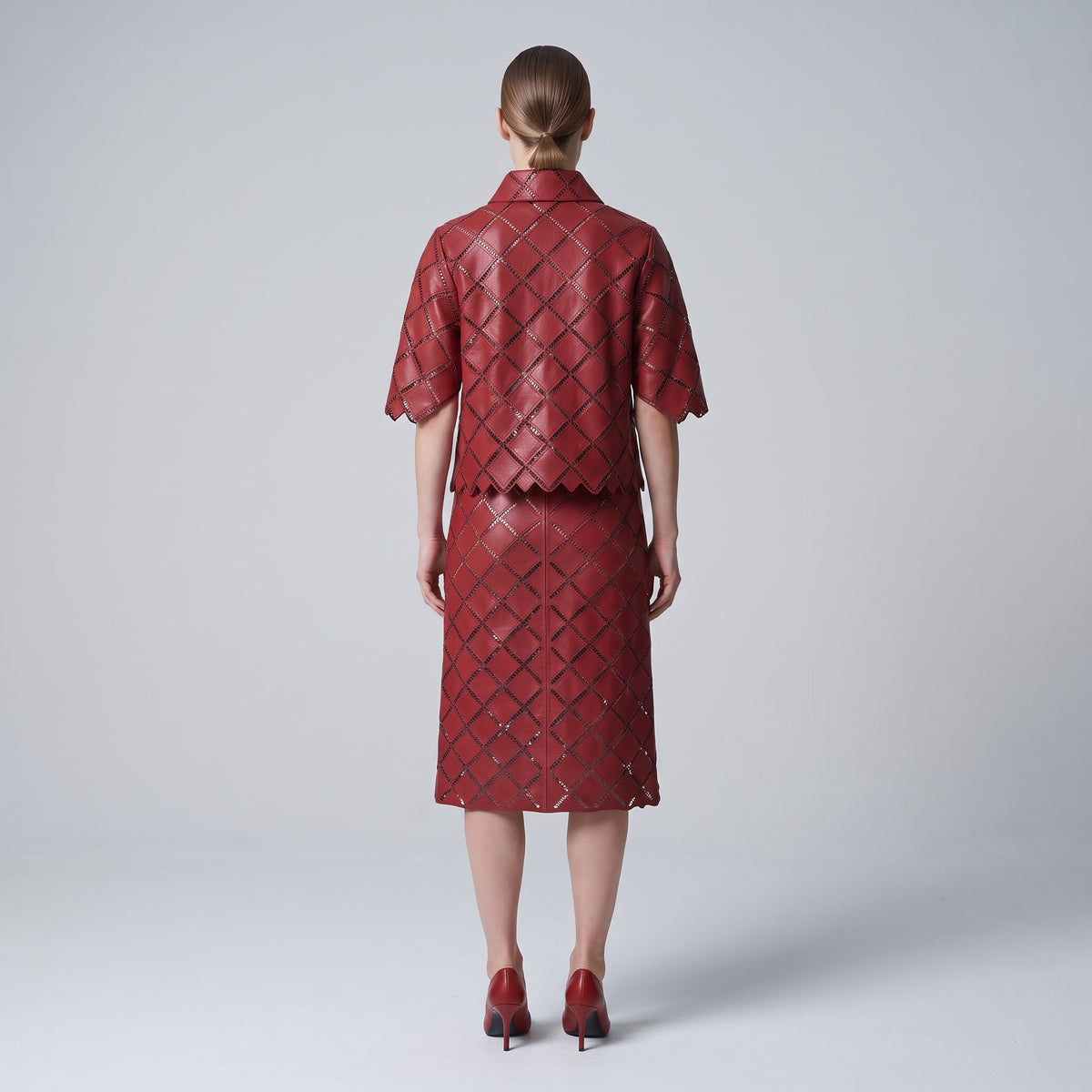 Lattice Cutout Leather Midi Skirt