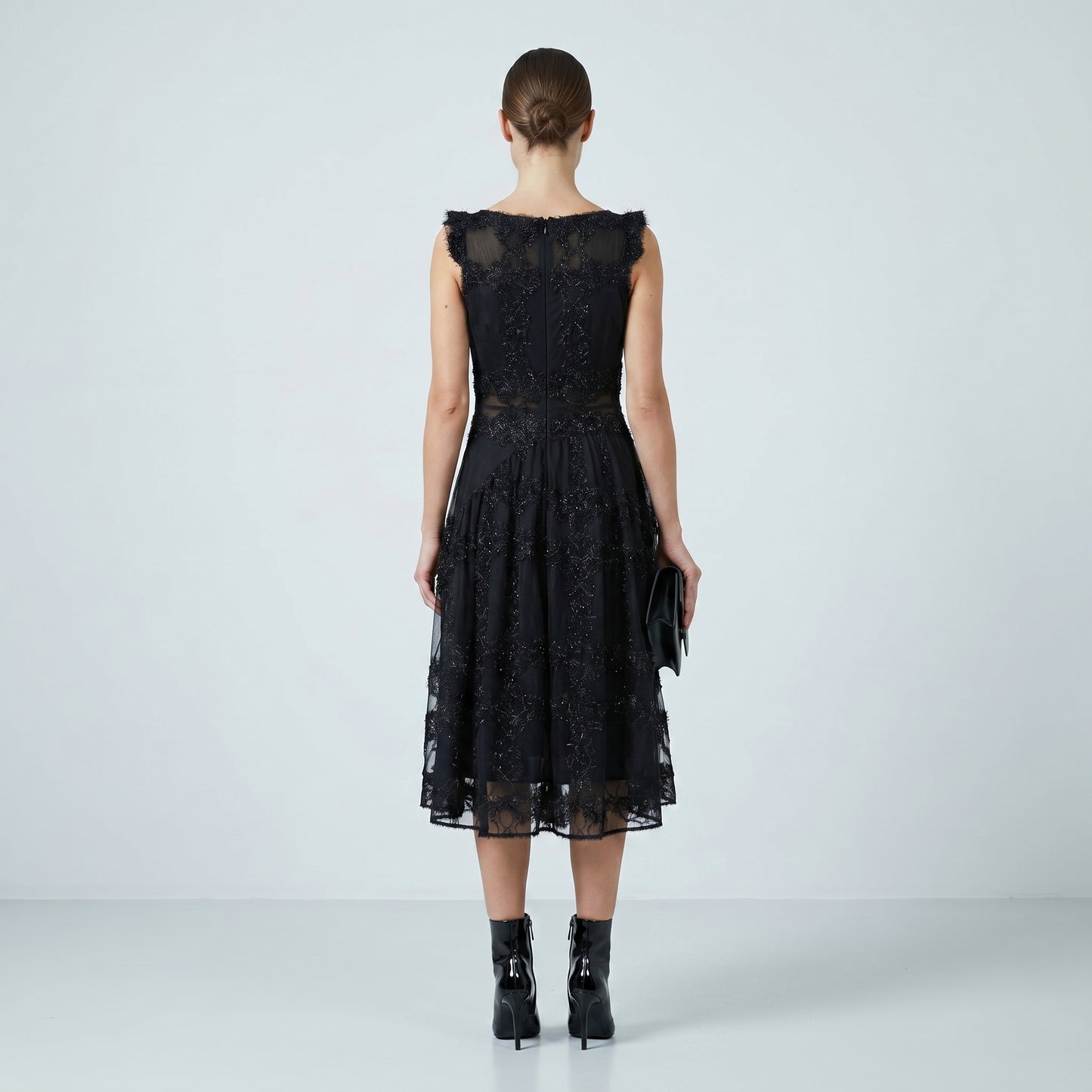 Black Lace Embellished Cocktail Dress