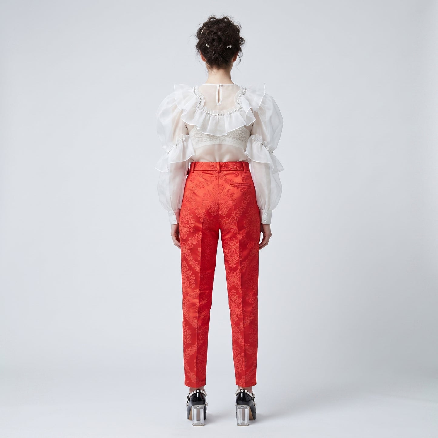 Red Jacquard Tailored Trousers